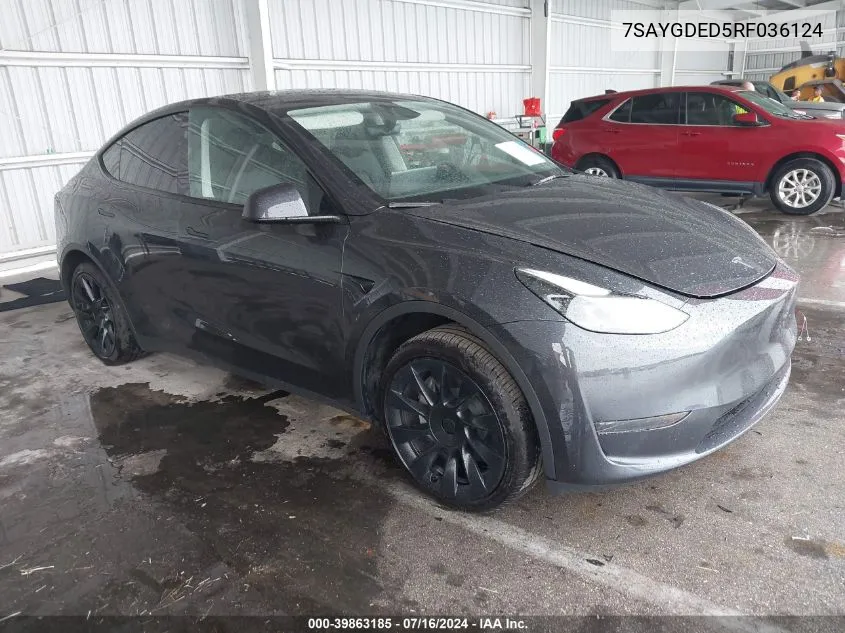 2024 Tesla Model Y Long Range/Rwd VIN: 7SAYGDED5RF036124 Lot: 39863185