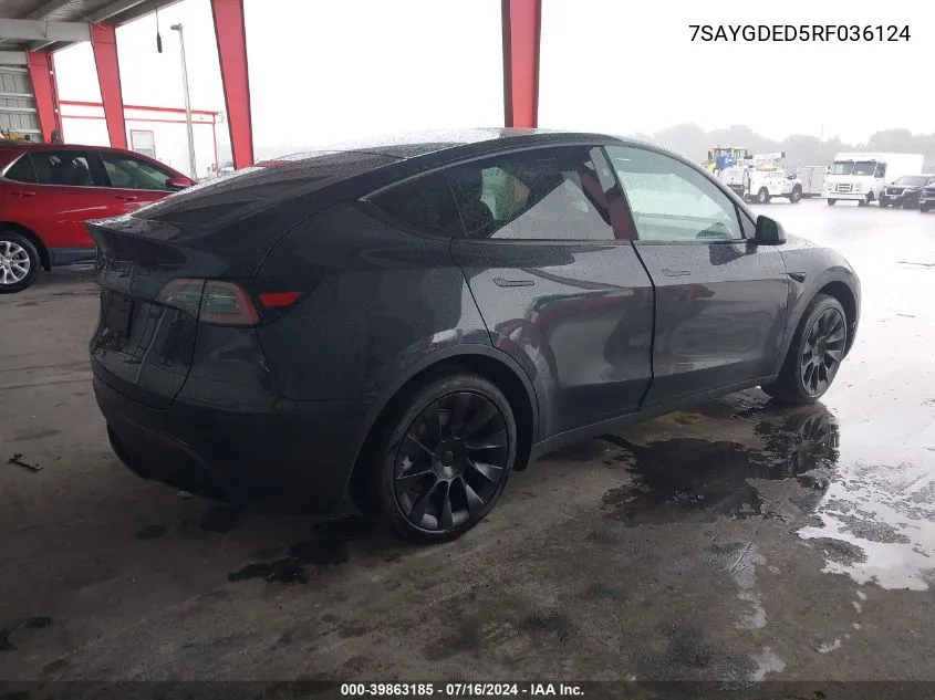 2024 Tesla Model Y Long Range/Rwd VIN: 7SAYGDED5RF036124 Lot: 39863185