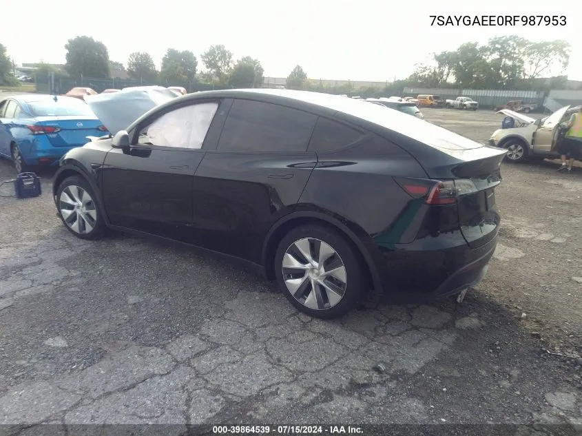 2024 Tesla Model Y Long Range Dual Motor All-Wheel Drive VIN: 7SAYGAEE0RF987953 Lot: 39864539