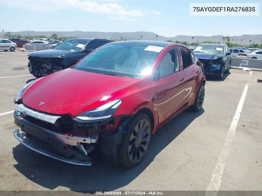 2024 Tesla Model Y Performance Dual Motor All-Wheel Drive VIN: 7SAYGDEF1RA276835 Lot: 39885069