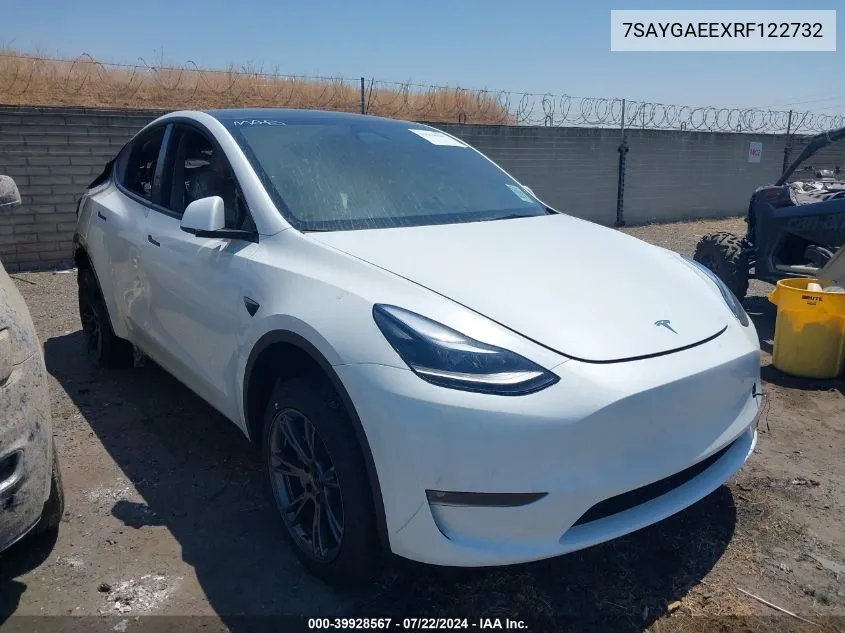 2024 Tesla Model Y Long Range Dual Motor All-Wheel Drive VIN: 7SAYGAEEXRF122732 Lot: 39928567