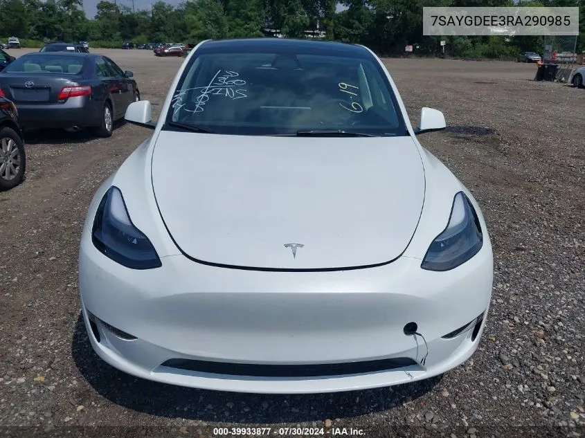 2024 Tesla Model Y Long Range Dual Motor All-Wheel Drive VIN: 7SAYGDEE3RA290985 Lot: 39933877