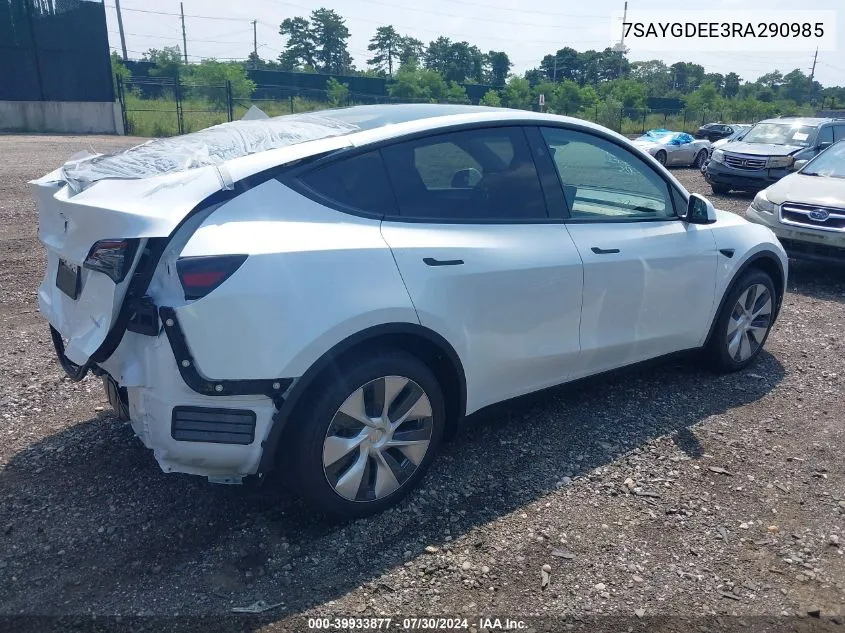 2024 Tesla Model Y Long Range Dual Motor All-Wheel Drive VIN: 7SAYGDEE3RA290985 Lot: 39933877