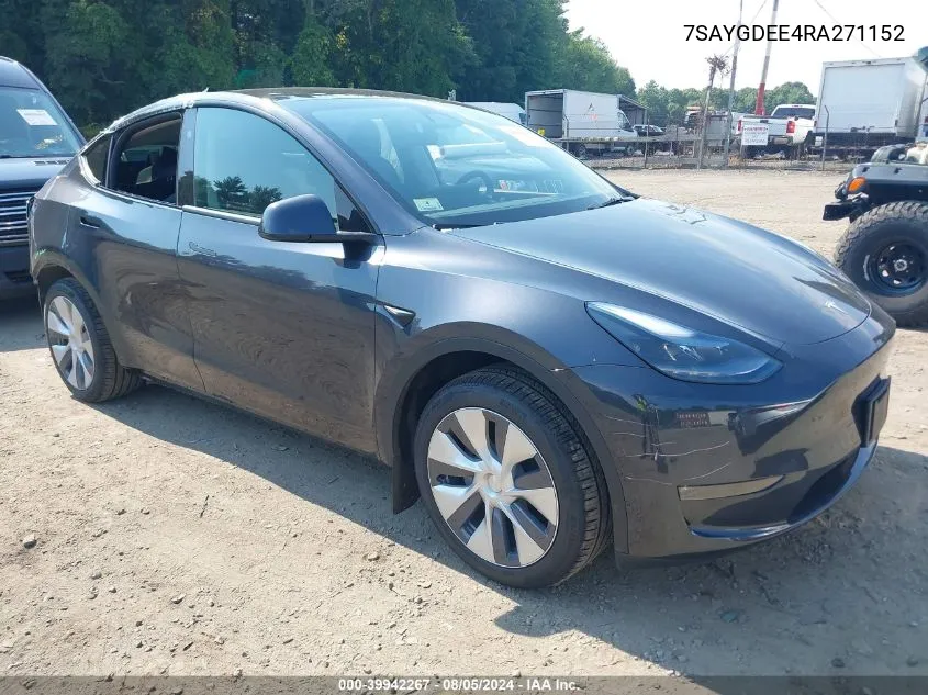 2024 Tesla Model Y Long Range Dual Motor All-Wheel Drive VIN: 7SAYGDEE4RA271152 Lot: 39942267