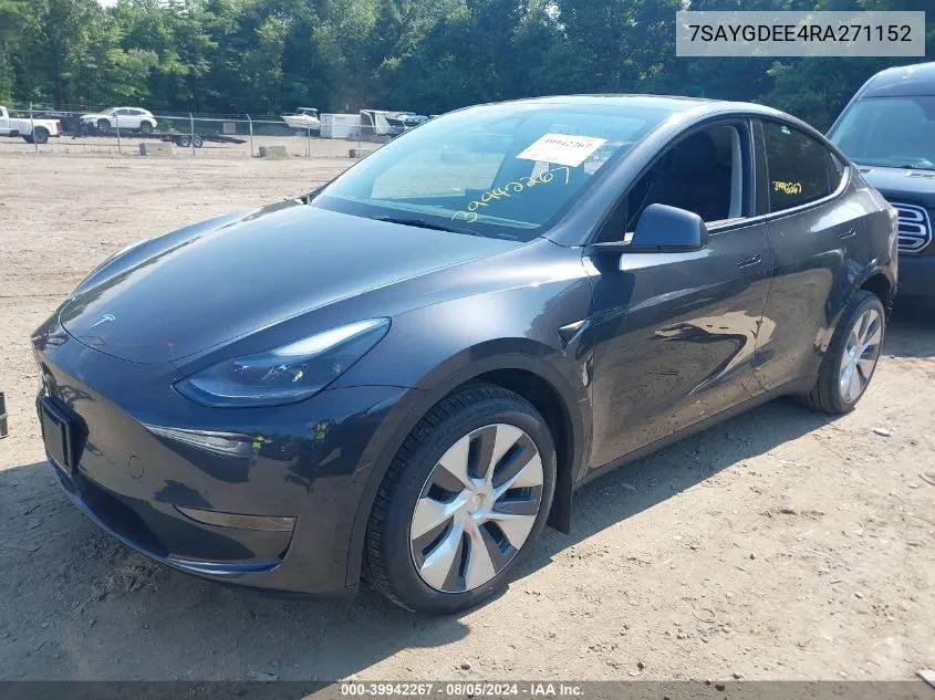 2024 Tesla Model Y Long Range Dual Motor All-Wheel Drive VIN: 7SAYGDEE4RA271152 Lot: 39942267