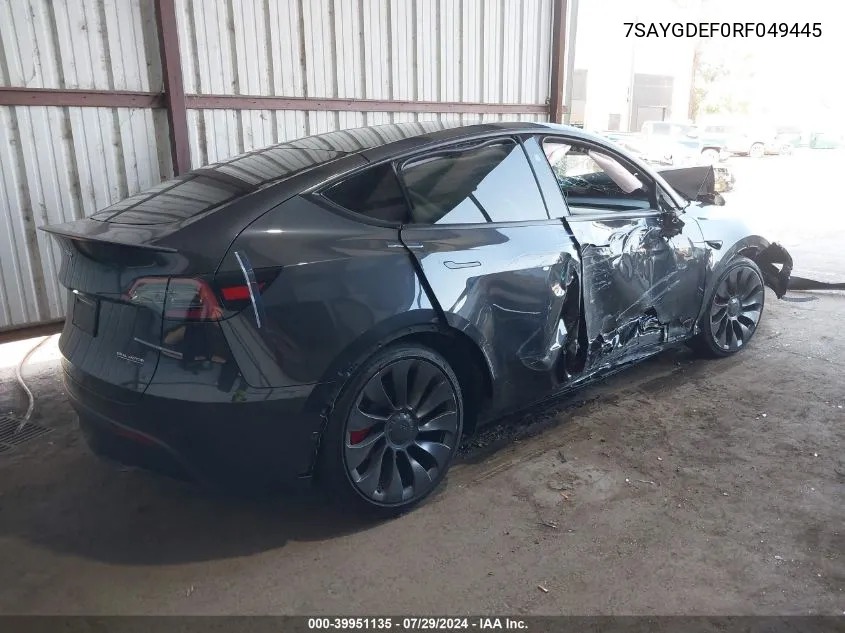 2024 Tesla Model Y Performance Dual Motor All-Wheel Drive VIN: 7SAYGDEF0RF049445 Lot: 39951135