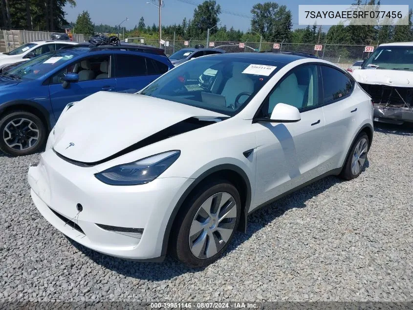 2024 Tesla Model Y Long Range Dual Motor All-Wheel Drive VIN: 7SAYGAEE5RF077456 Lot: 39951146