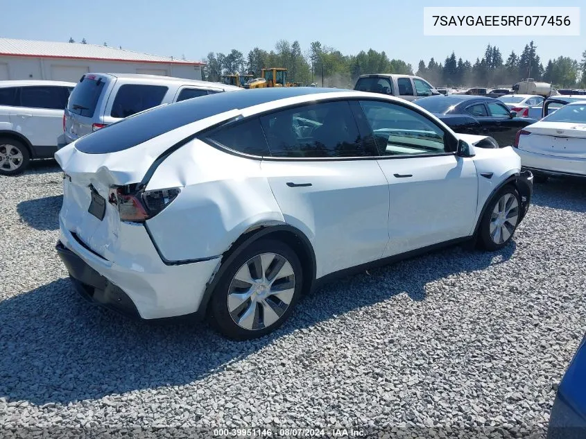 2024 Tesla Model Y Long Range Dual Motor All-Wheel Drive VIN: 7SAYGAEE5RF077456 Lot: 39951146