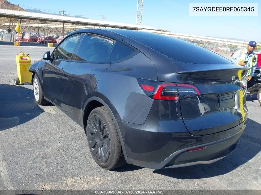 2024 Tesla Model Y Long Range Dual Motor All-Wheel Drive VIN: 7SAYGDEE0RF065345 Lot: 39969394