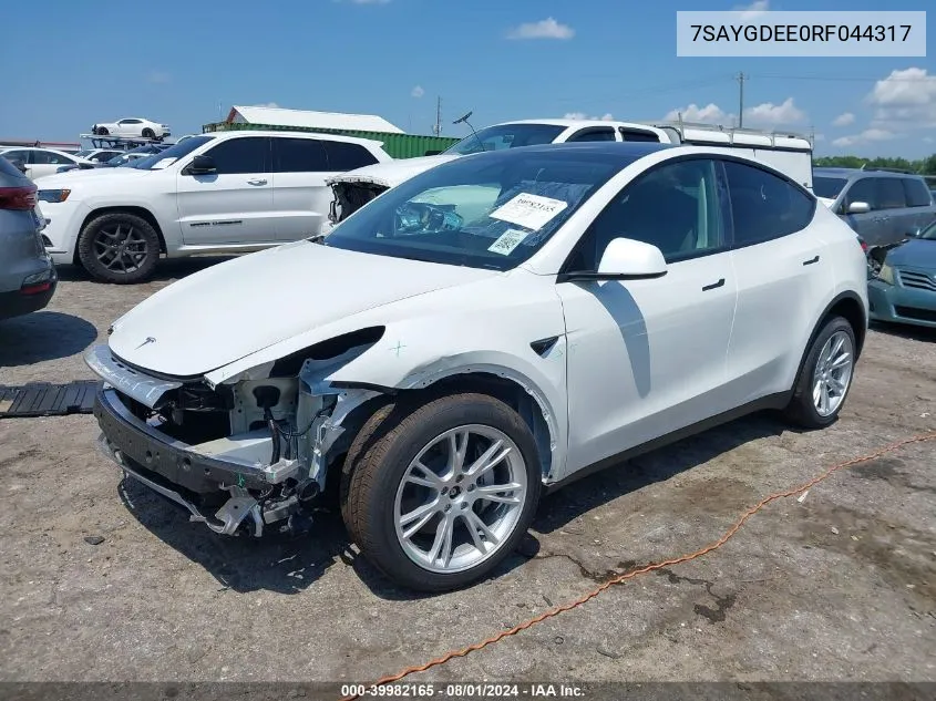 2024 Tesla Model Y Long Range Dual Motor All-Wheel Drive VIN: 7SAYGDEE0RF044317 Lot: 39982165