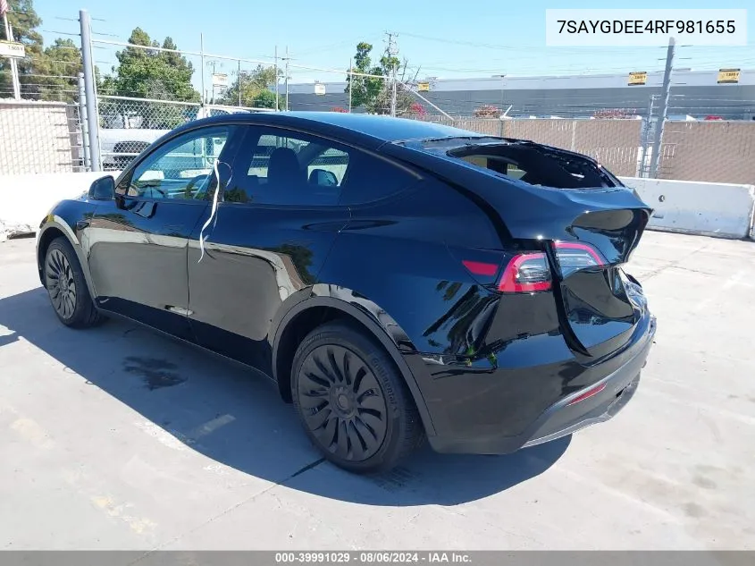 2024 Tesla Model Y Long Range Dual Motor All-Wheel Drive VIN: 7SAYGDEE4RF981655 Lot: 39991029