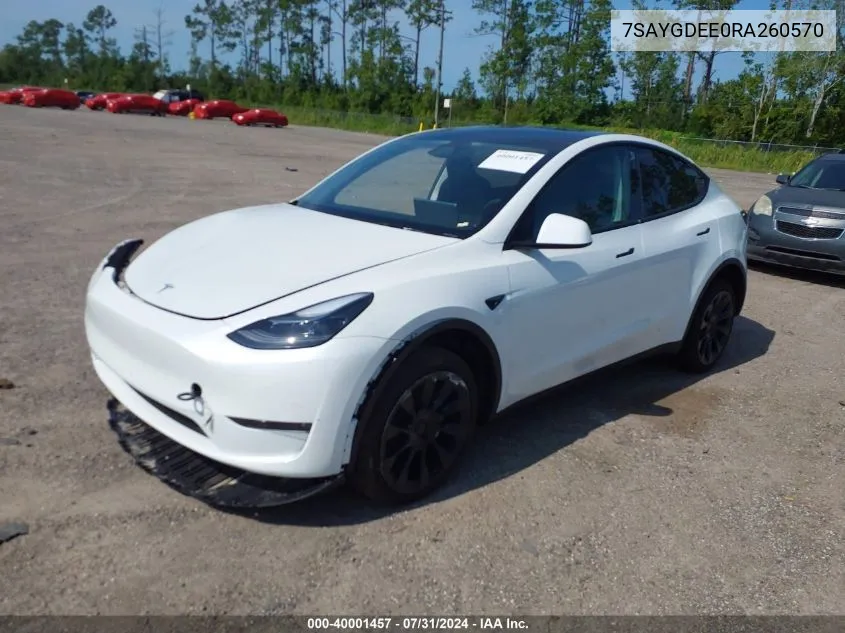 2024 Tesla Model Y Long Range Dual Motor All-Wheel Drive VIN: 7SAYGDEE0RA260570 Lot: 40001457