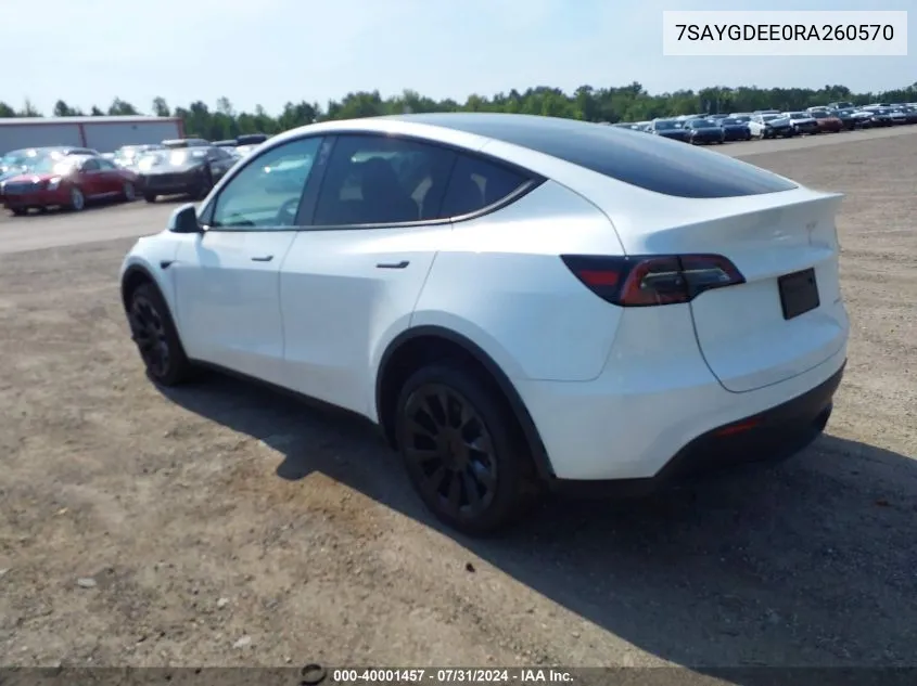 2024 Tesla Model Y Long Range Dual Motor All-Wheel Drive VIN: 7SAYGDEE0RA260570 Lot: 40001457