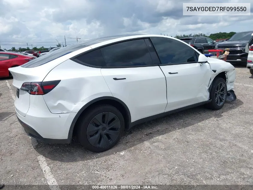 2024 Tesla Model Y Long Range/Rwd VIN: 7SAYGDED7RF099550 Lot: 40011826