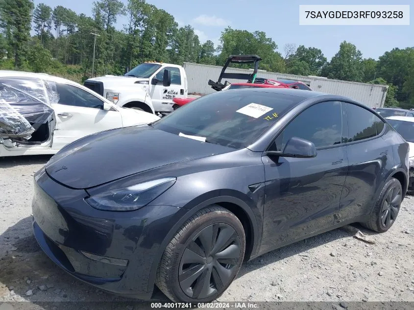 7SAYGDED3RF093258 2024 Tesla Model Y Long Range/Rwd