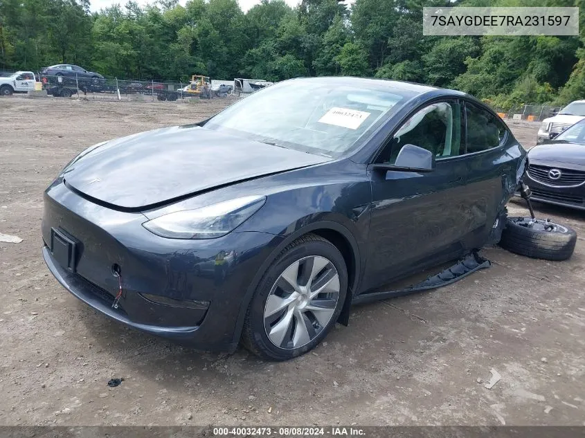 2024 Tesla Model Y Long Range Dual Motor All-Wheel Drive VIN: 7SAYGDEE7RA231597 Lot: 40032473