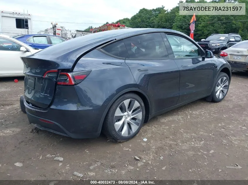 2024 Tesla Model Y Long Range Dual Motor All-Wheel Drive VIN: 7SAYGDEE7RA231597 Lot: 40032473