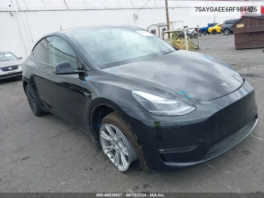 2024 Tesla Model Y Long Range Dual Motor All-Wheel Drive VIN: 7SAYGAEE6RF984426 Lot: 40035927