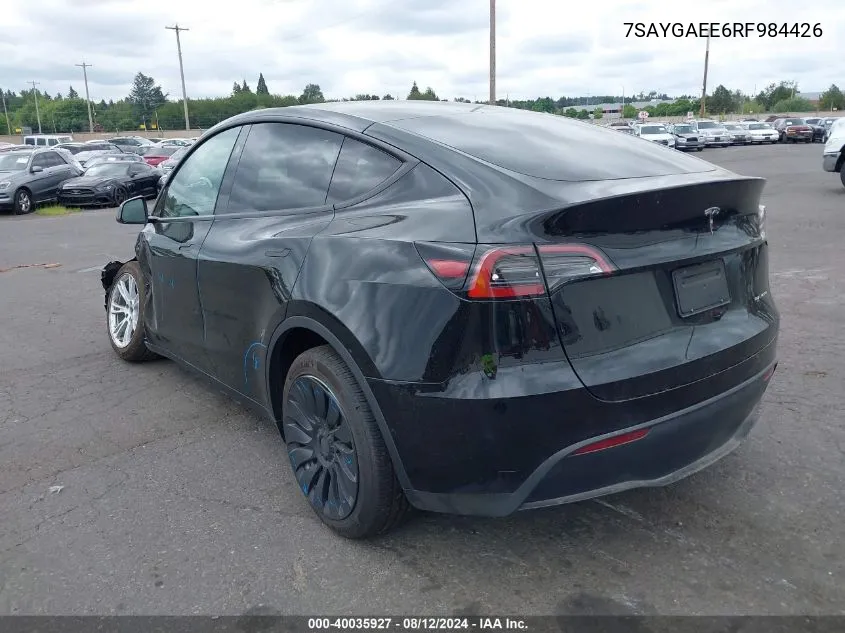 2024 Tesla Model Y Long Range Dual Motor All-Wheel Drive VIN: 7SAYGAEE6RF984426 Lot: 40035927