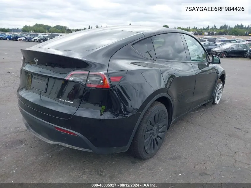 2024 Tesla Model Y Long Range Dual Motor All-Wheel Drive VIN: 7SAYGAEE6RF984426 Lot: 40035927