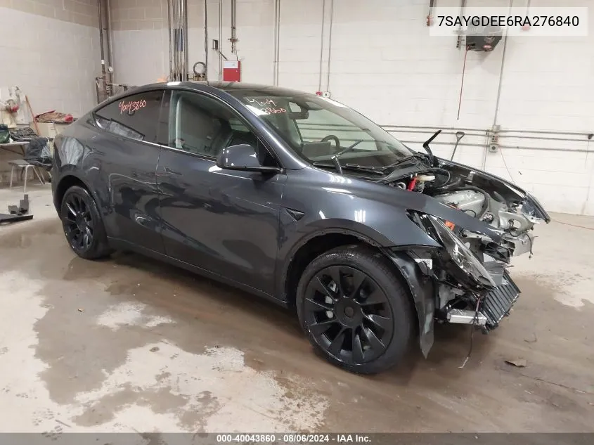 2024 Tesla Model Y Long Range Dual Motor All-Wheel Drive VIN: 7SAYGDEE6RA276840 Lot: 40043860