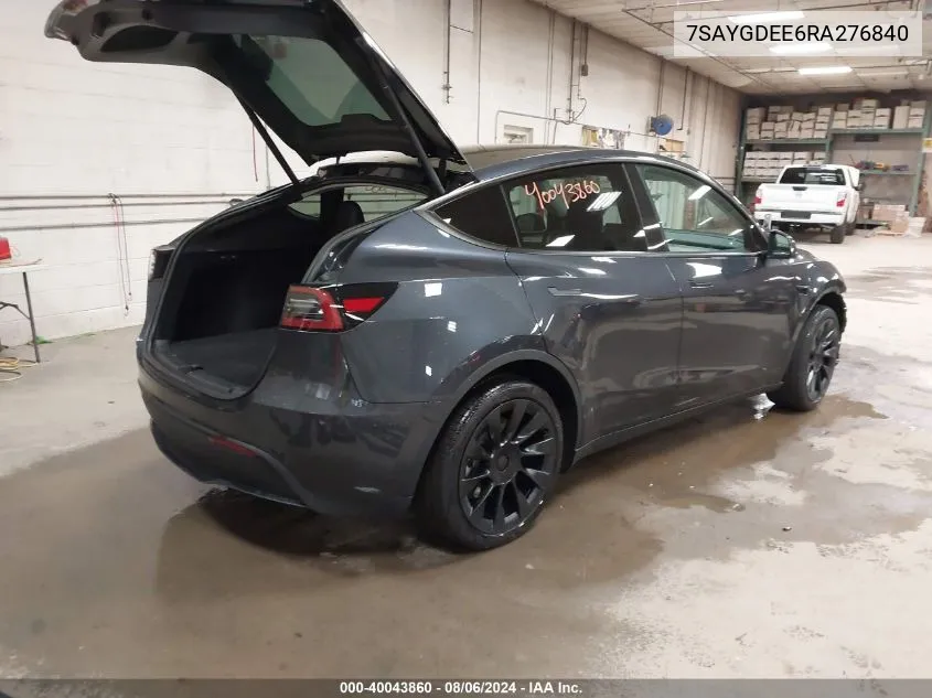 2024 Tesla Model Y Long Range Dual Motor All-Wheel Drive VIN: 7SAYGDEE6RA276840 Lot: 40043860