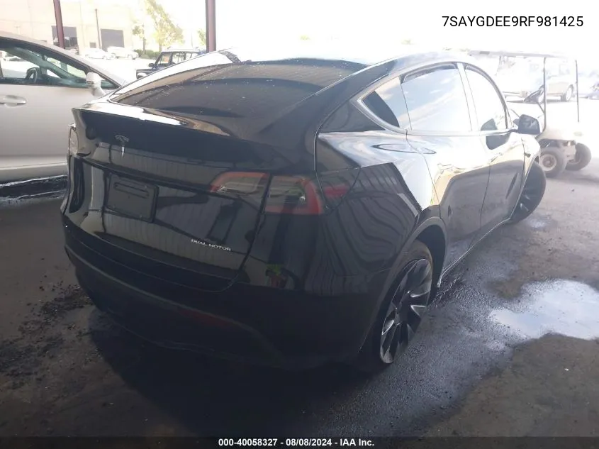 2024 Tesla Model Y Long Range Dual Motor All-Wheel Drive VIN: 7SAYGDEE9RF981425 Lot: 40058327