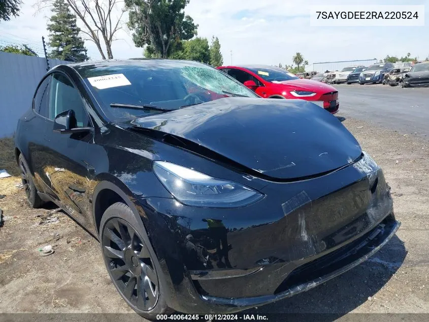 2024 Tesla Model Y Long Range Dual Motor All-Wheel Drive VIN: 7SAYGDEE2RA220524 Lot: 40064245