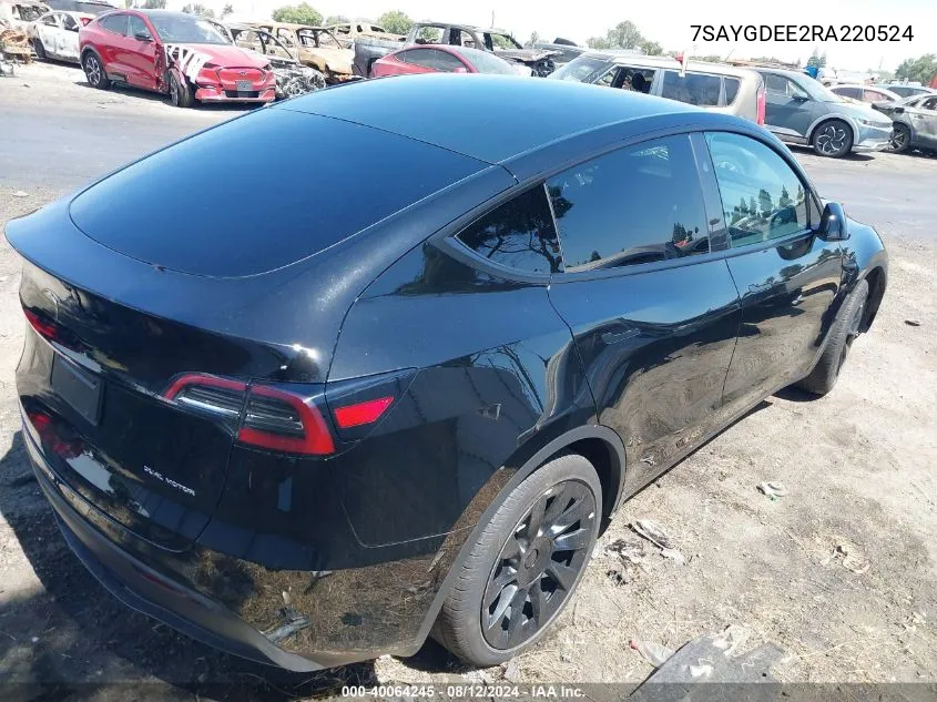 2024 Tesla Model Y Long Range Dual Motor All-Wheel Drive VIN: 7SAYGDEE2RA220524 Lot: 40064245