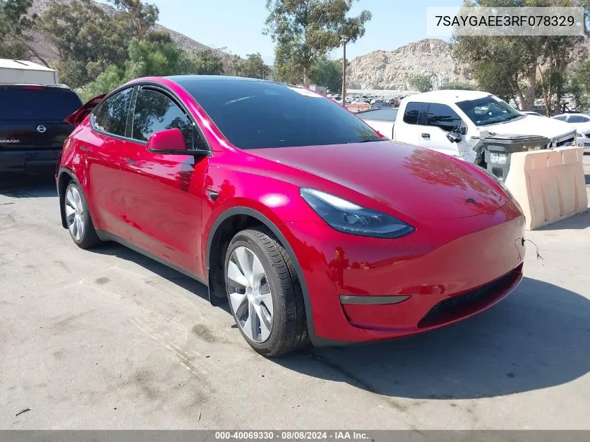 2024 Tesla Model Y Long Range Dual Motor All-Wheel Drive VIN: 7SAYGAEE3RF078329 Lot: 40069330