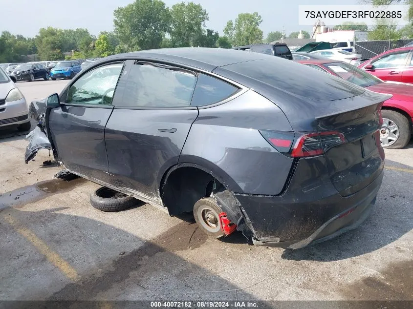 2024 Tesla Model Y Performance Dual Motor All-Wheel Drive VIN: 7SAYGDEF3RF022885 Lot: 40072182