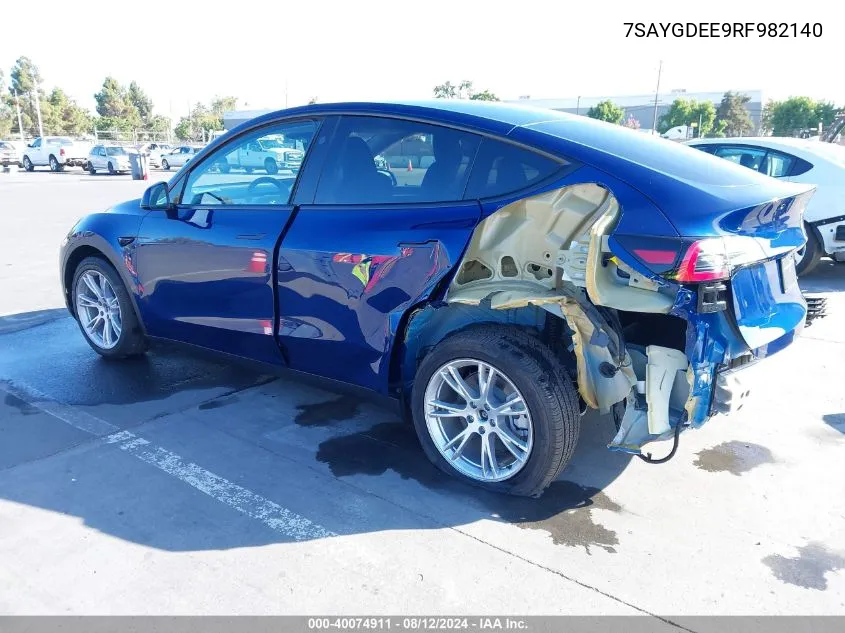 2024 Tesla Model Y Long Range Dual Motor All-Wheel Drive VIN: 7SAYGDEE9RF982140 Lot: 40074911