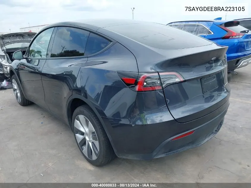 2024 Tesla Model Y Long Range Dual Motor All-Wheel Drive VIN: 7SAYGDEE8RA223105 Lot: 40080833