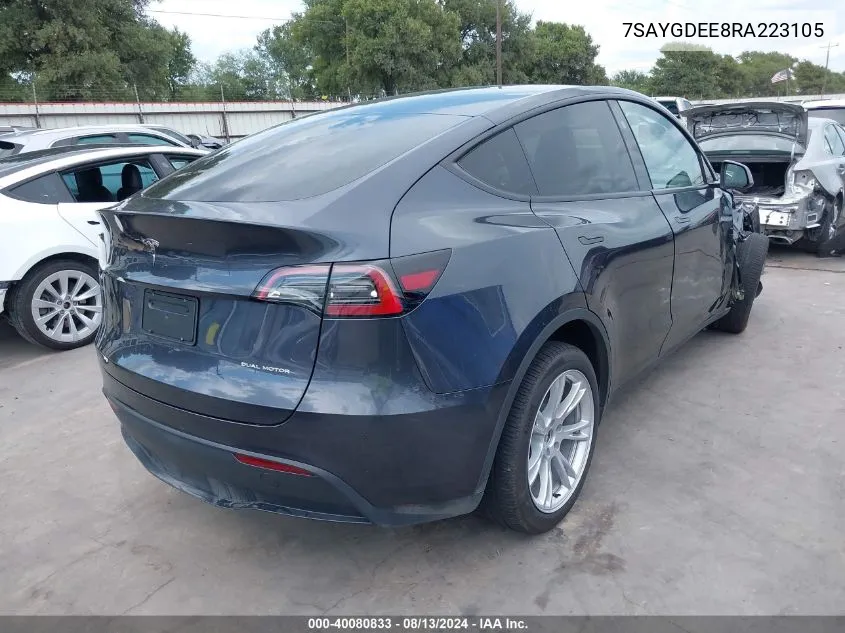 2024 Tesla Model Y Long Range Dual Motor All-Wheel Drive VIN: 7SAYGDEE8RA223105 Lot: 40080833