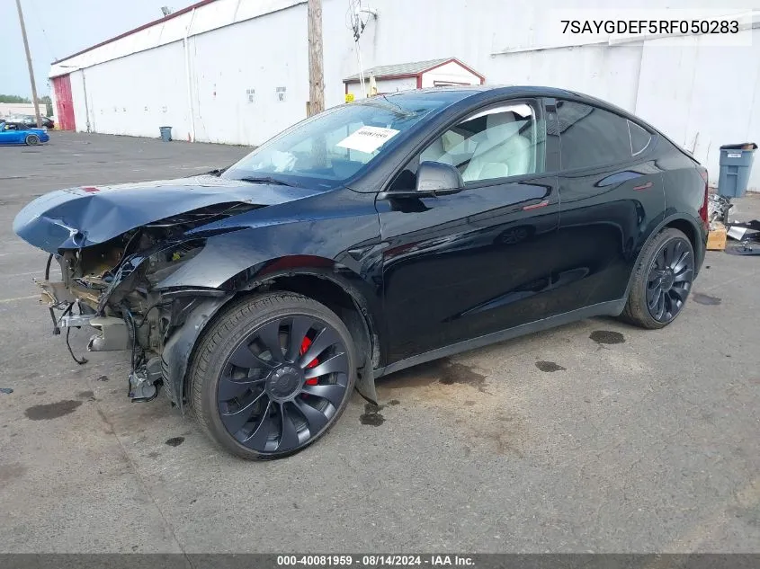 2024 Tesla Model Y Performance Dual Motor All-Wheel Drive VIN: 7SAYGDEF5RF050283 Lot: 40081959