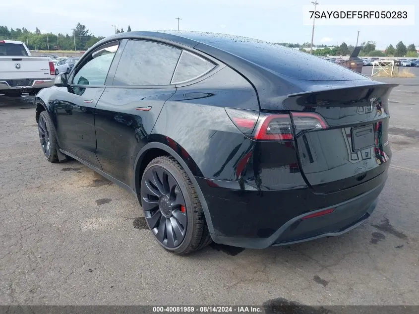 2024 Tesla Model Y Performance Dual Motor All-Wheel Drive VIN: 7SAYGDEF5RF050283 Lot: 40081959