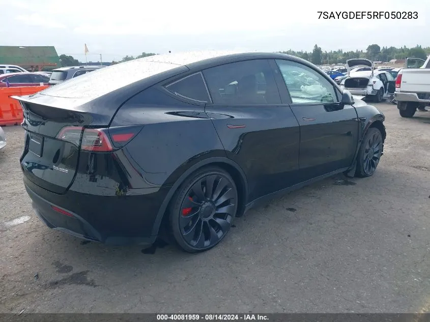 2024 Tesla Model Y Performance Dual Motor All-Wheel Drive VIN: 7SAYGDEF5RF050283 Lot: 40081959