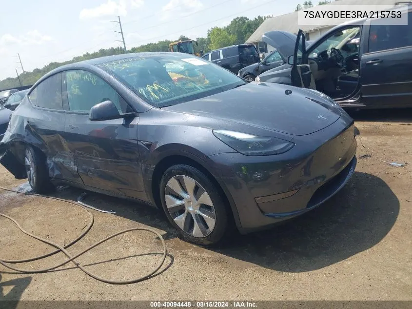 2024 Tesla Model Y Long Range Dual Motor All-Wheel Drive VIN: 7SAYGDEE3RA215753 Lot: 40094448