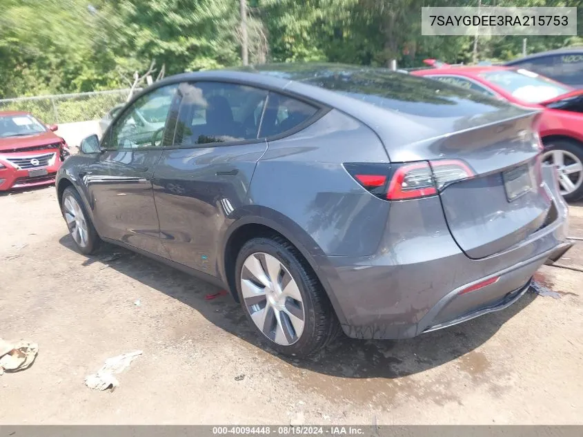 2024 Tesla Model Y Long Range Dual Motor All-Wheel Drive VIN: 7SAYGDEE3RA215753 Lot: 40094448