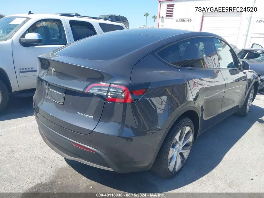 2024 Tesla Model Y Long Range Dual Motor All-Wheel Drive VIN: 7SAYGAEE9RF024520 Lot: 40115935