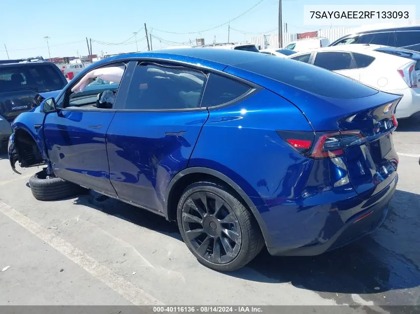 2024 Tesla Model Y Long Range Dual Motor All-Wheel Drive VIN: 7SAYGAEE2RF133093 Lot: 40116136