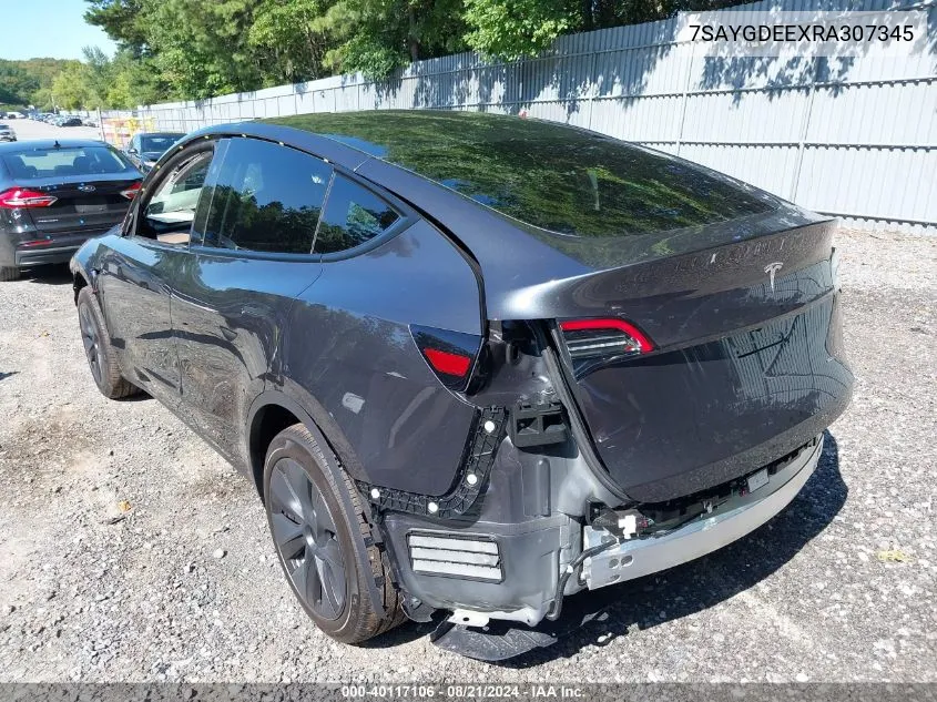 2024 Tesla Model Y VIN: 7SAYGDEEXRA307345 Lot: 40117106