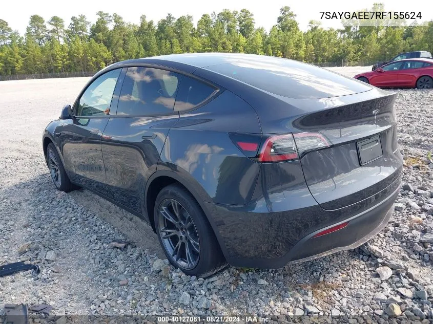 2024 Tesla Model Y Long Range Dual Motor All-Wheel Drive VIN: 7SAYGAEE7RF155624 Lot: 40127081