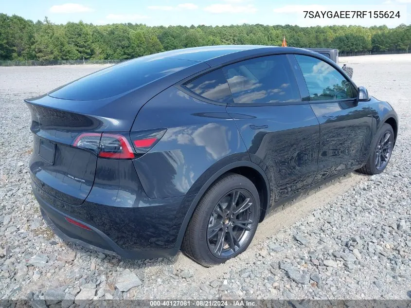 2024 Tesla Model Y Long Range Dual Motor All-Wheel Drive VIN: 7SAYGAEE7RF155624 Lot: 40127081