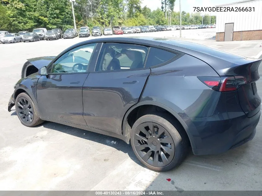 2024 Tesla Model Y Long Range Dual Motor All-Wheel Drive VIN: 7SAYGDEE2RA266631 Lot: 40130243