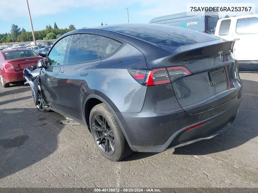 2024 Tesla Model Y VIN: 7SAYGDEE6RA253767 Lot: 40136872