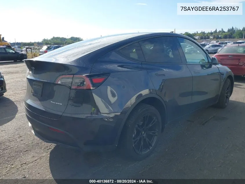 2024 Tesla Model Y VIN: 7SAYGDEE6RA253767 Lot: 40136872