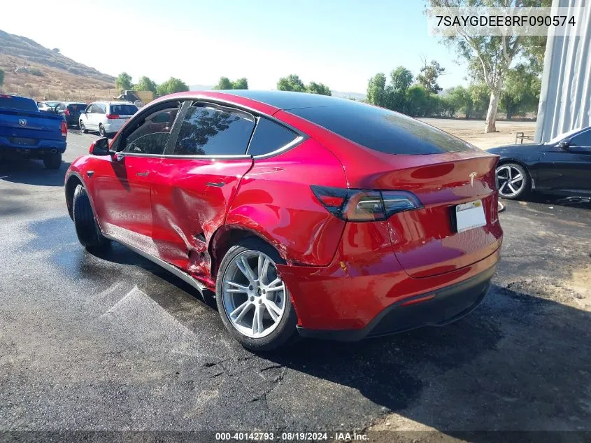 2024 Tesla Model Y Long Range Dual Motor All-Wheel Drive VIN: 7SAYGDEE8RF090574 Lot: 40142793