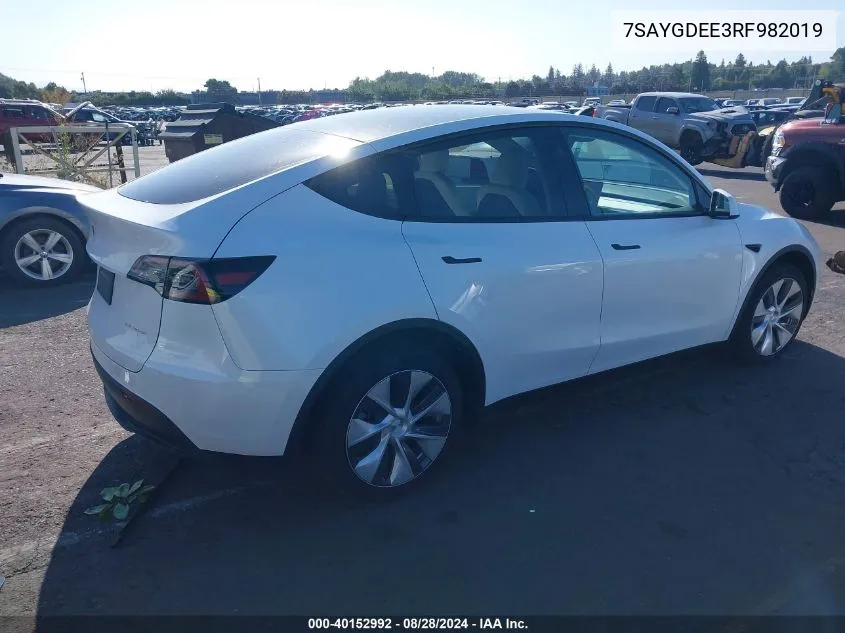 2024 Tesla Model Y Long Range Dual Motor All-Wheel Drive VIN: 7SAYGDEE3RF982019 Lot: 40152992