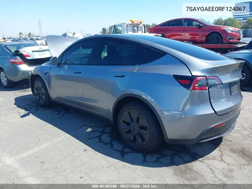 2024 Tesla Model Y Long Range Dual Motor All-Wheel Drive VIN: 7SAYGAEE0RF124067 Lot: 40165398